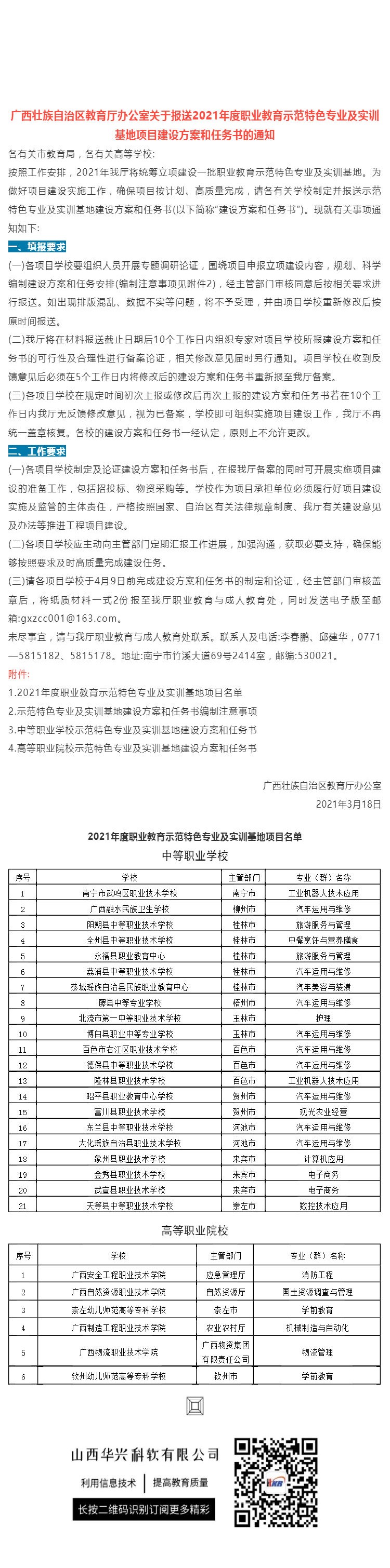 广西壮族自治区教育厅办公室关于报送2021年度职业教育示范特色专业及实训基地项目建设方案和任务书的通知_壹伴长图1.jpg
